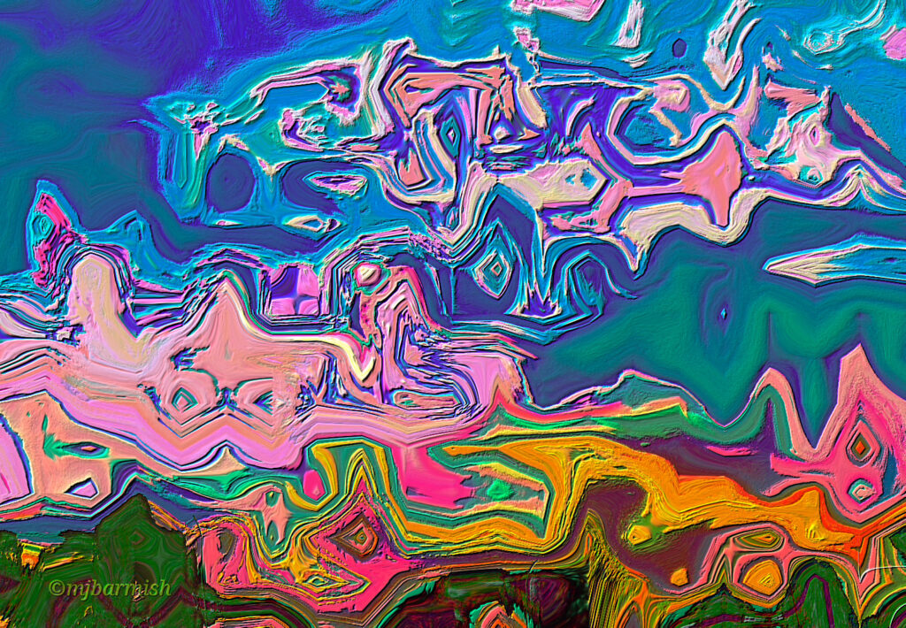 art pictural; photographie d'un paysage d'automne traitée en gouache numérique, dans un style à la fois impressionniste et expressionniste